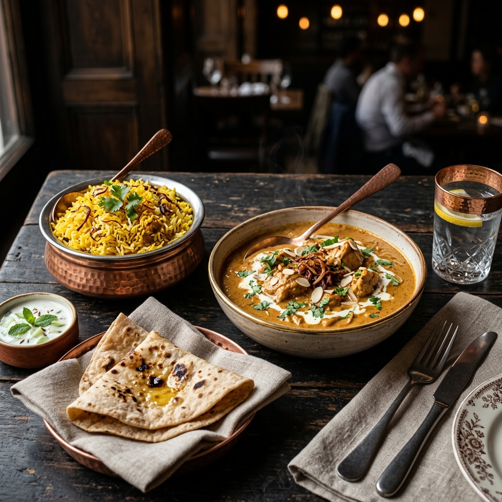 Chicken Korma + 2 Roti + Biryani Rice